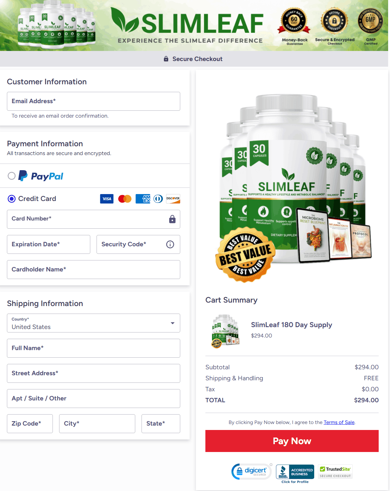 SlimLeaf-secure checkout page